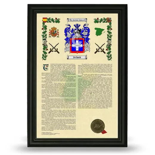 De'kock Armorial History Framed - Black