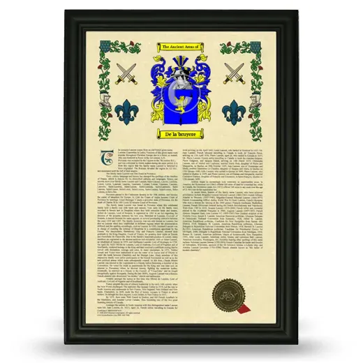 De'la'bruyere Armorial History Framed - Black