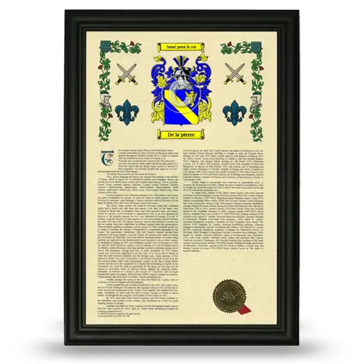 De'la'pierre Armorial History Framed - Black