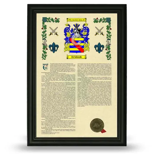De'laborde Armorial History Framed - Black