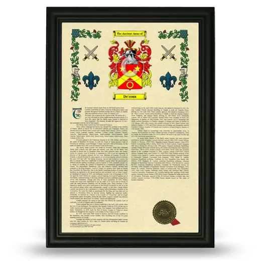 De'roux Armorial History Framed - Black