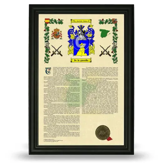 De-la-guardia Armorial History Framed - Black