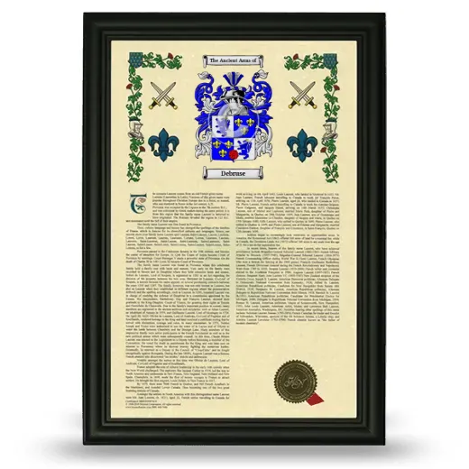 Debruse Armorial History Framed - Black