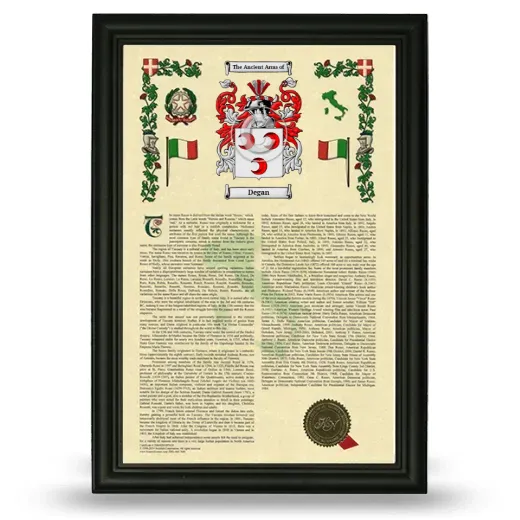 Degan Armorial History Framed - Black