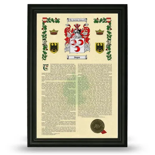 Deger Armorial History Framed - Black