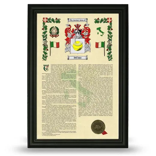 Del'ano Armorial History Framed - Black