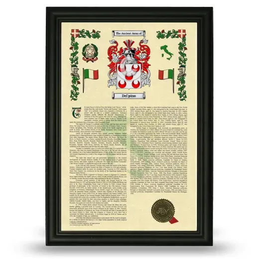Del'pino Armorial History Framed - Black
