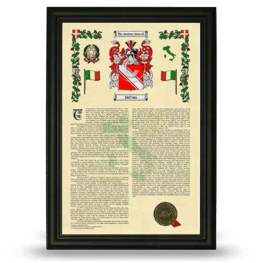 Del'vas Armorial History Framed - Black