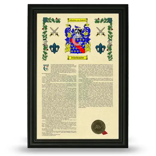 Delachambre Armorial History Framed - Black