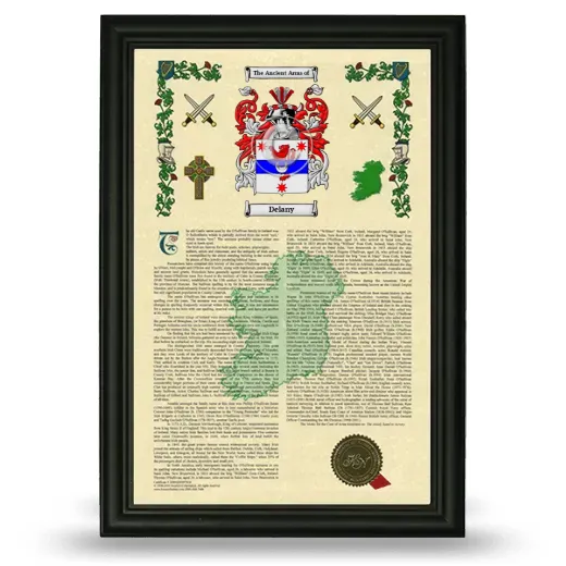 Delany Armorial History Framed - Black