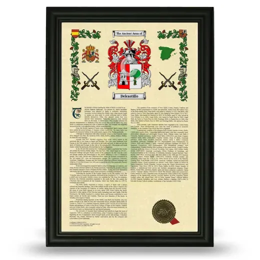 Delcastillo Armorial History Framed - Black