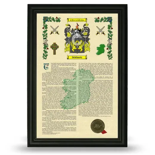Delehanty Armorial History Framed - Black