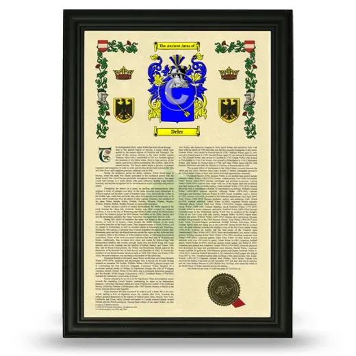 Deler Armorial History Framed - Black
