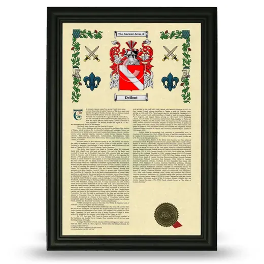 Delfont Armorial History Framed - Black