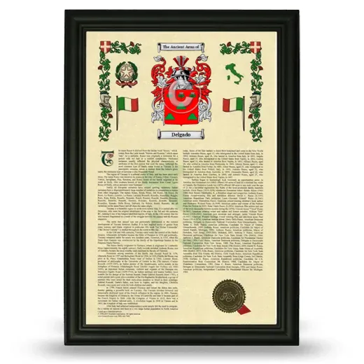 Delgado Armorial History Framed - Black