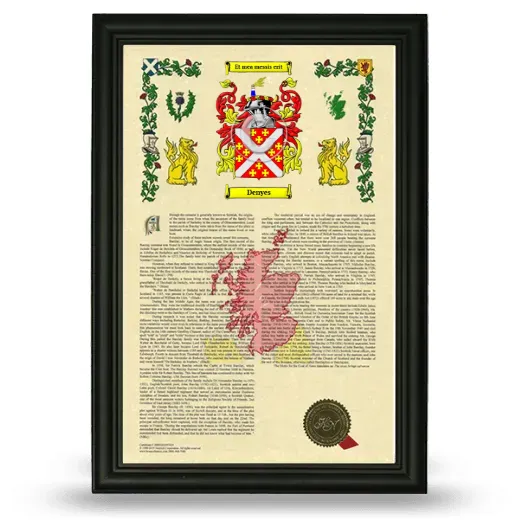 Denyes Armorial History Framed - Black