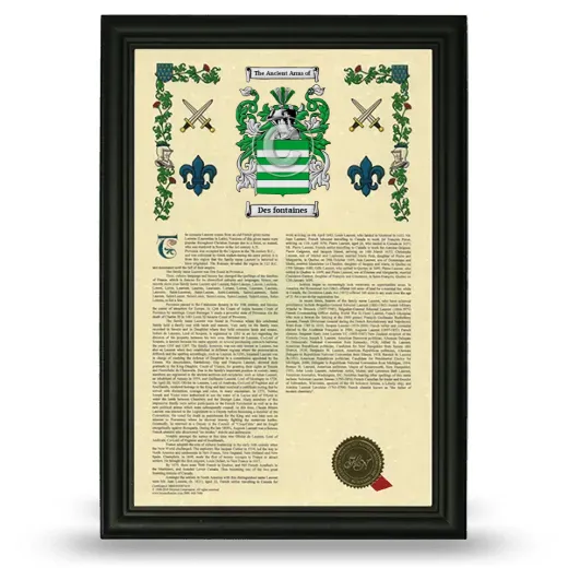 Des fontaines Armorial History Framed - Black
