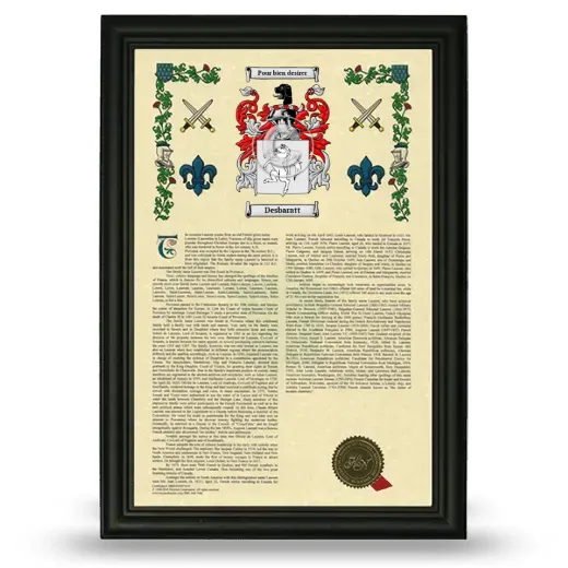 Desbaratt Armorial History Framed - Black