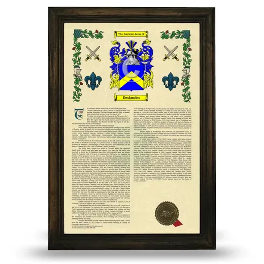 Deslandes Armorial History Framed - Brown