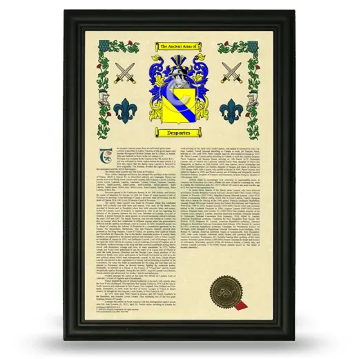 Desportes Armorial History Framed - Black