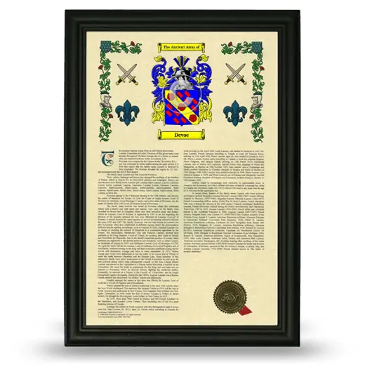 Devoe Armorial History Framed - Black