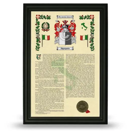 Digregorio Armorial History Framed - Black