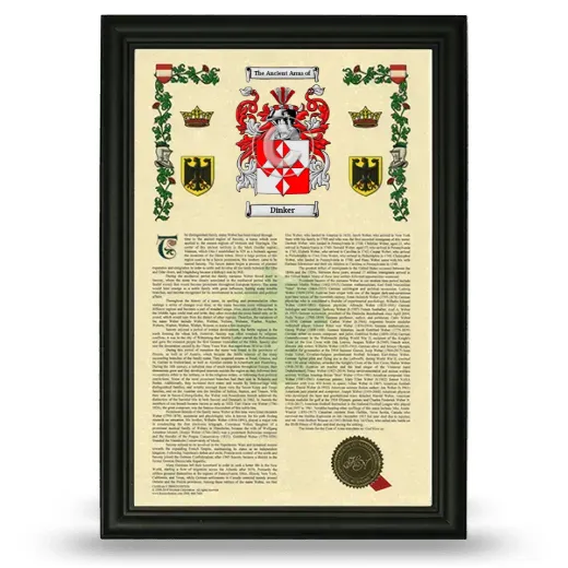 Dinker Armorial History Framed - Black