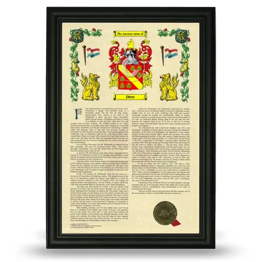 Diver Armorial History Framed - Black