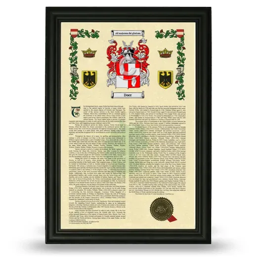 Doer Armorial History Framed - Black