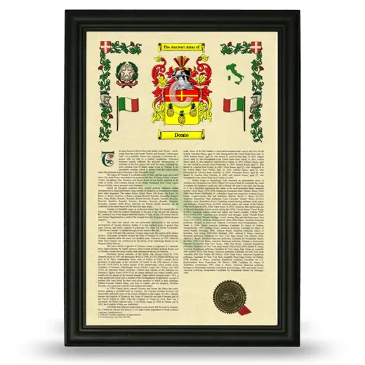 Donio Armorial History Framed - Black