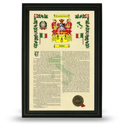 Doniso Armorial History Framed - Black