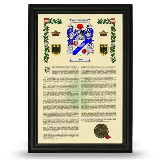 Dorn Armorial History Framed - Black