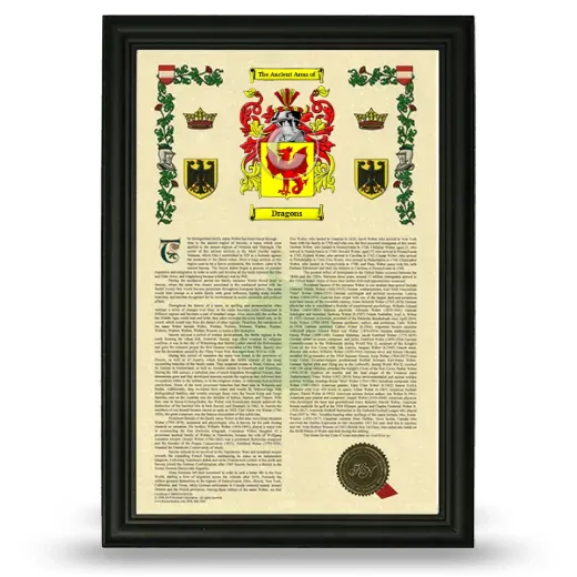 Dragons Armorial History Framed - Black