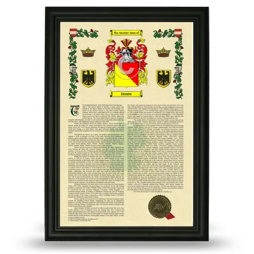 Droste Armorial History Framed - Black