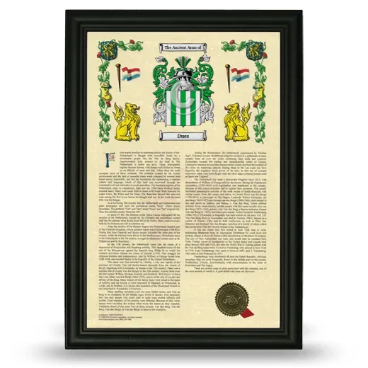 Dues Armorial History Framed - Black