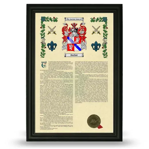 Durfort Armorial History Framed - Black