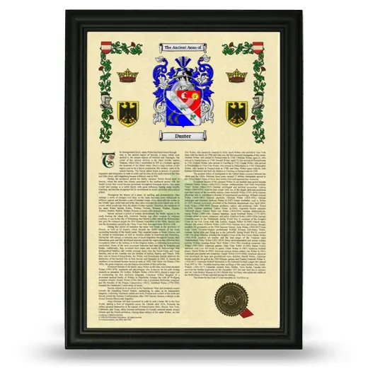 Duster Armorial History Framed - Black