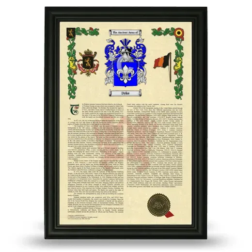 Dyke Armorial History Framed - Black