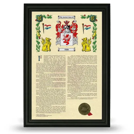 Dyke Armorial History Framed - Black
