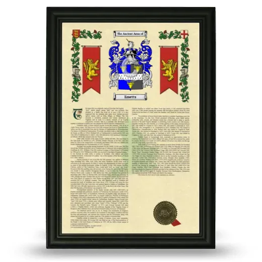 Emetts Armorial History Framed - Black