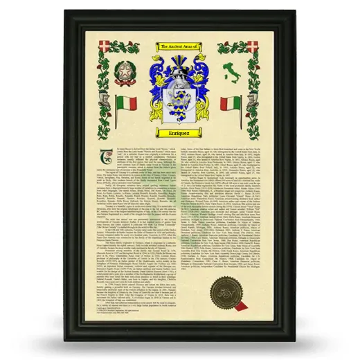Enríquez Armorial History Framed - Black