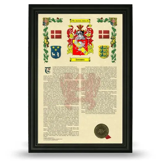 Erasmus Armorial History Framed - Black