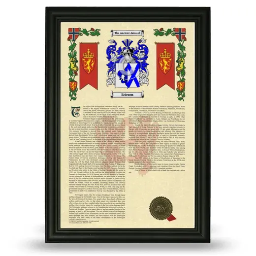 Ericson Armorial History Framed - Black