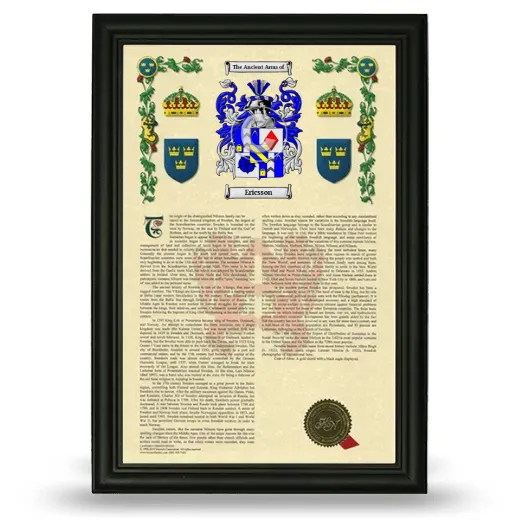 Ericsson Armorial History Framed - Black