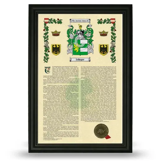Eslinger Armorial History Framed - Black