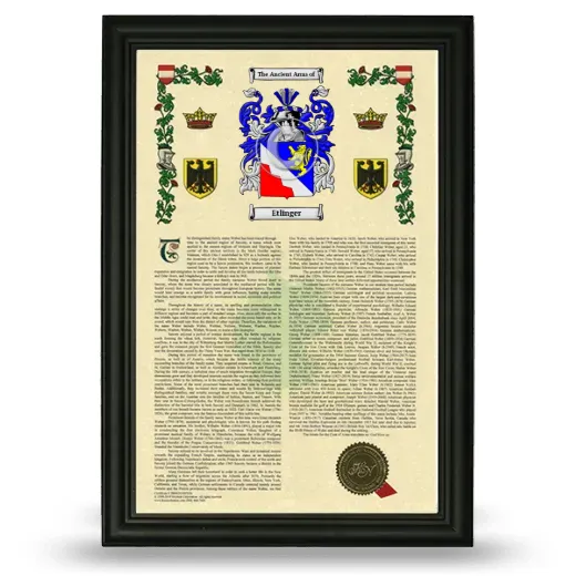 Etlinger Armorial History Framed - Black
