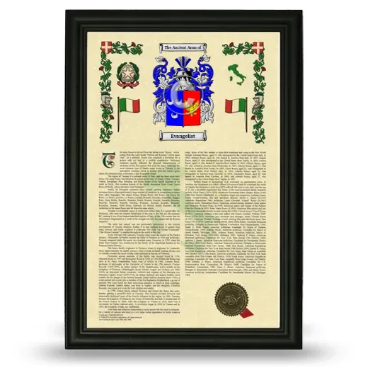 Evangelist Armorial History Framed - Black