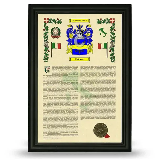 Falcione Armorial History Framed - Black