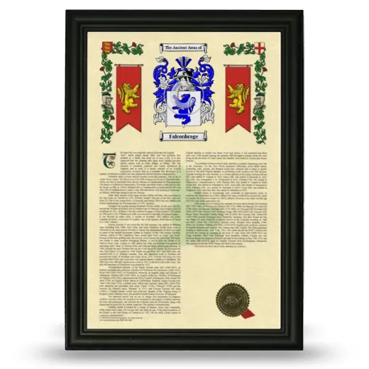Falconbrage Armorial History Framed - Black