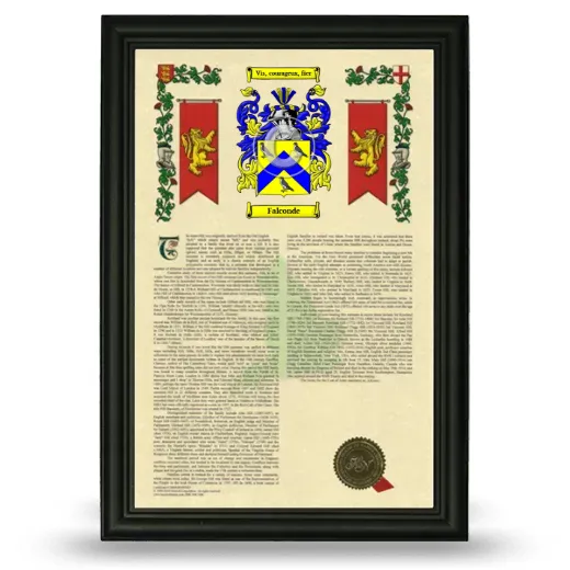 Falconde Armorial History Framed - Black
